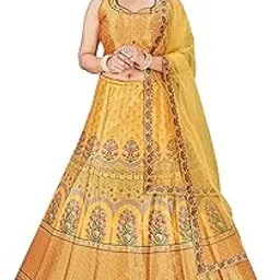 ethnictree Women's Fully Stitched Hand-Work With Digital Print Lehenga, Choli With Net Dupatta-picture-47