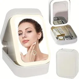 ZORVY Led Travel Makeup Bag, LED Makeup Box, Travel Makeup Case with Led Mirror, Portable Makeup Box with Mirror and Light, Gift For Girl Women, Beige, Modern Style,(Multicolor ; Pcs-1).-picture-25