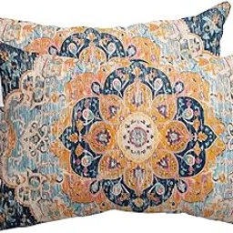 Outdoor Pillows Covers with Inserts Meddle Century Vintage Blue Carpet Mural Pattern Waterproof Pillow with Adjustable Strap Throw Pillows for Patio Furniture Pool Lounge Chair, 12x20 Inch, 2PCS-picture-33