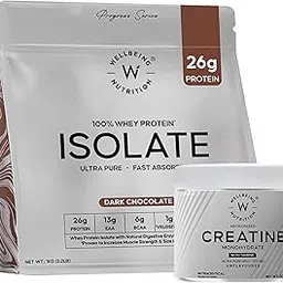 Wellbeing Nutrition 100% Whey Protein Isolate (Dark Chocolate) | 26g Protein, 13g EAA | Clinically Proven 2x Muscle Protein Synthesis| 1kg + Wellbeing Nutrition Creatine Monohudrate 100g (Combo pack)-picture-36