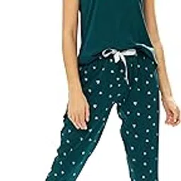 Women's Cotton Heart Printed Top & Capri Nightsuit Set-image-82