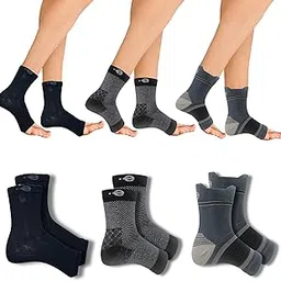 Compression Socks | Bamboo Cotton Open Toe | Women & Men | Plantar Fasciitis Socks for Neuropathy | Arch Support | Ankle & Foot Swelling | Black, Inverted Black, Charcoal Trio | Pack of 3-picture-46
