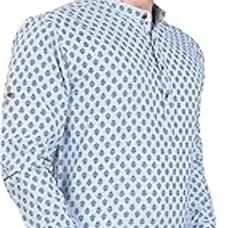 shajara Men's Blue Cotton Blend Kurta - Premium with Mandarin Collar, Patterned Design, and Three-Button Placket for Casual Gatherings, Festive Celebrations, and Cultural Events-picture-17