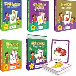 GDC Flashcards 5-in-1 Educational Flashcards for Kids | 140 Cards Total | Alphabet, Colours & Shapes, Fruits, Numbers, Vegetables | Early Learning & Preschool Activity Cards Big Size-picture-18