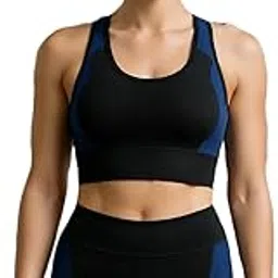 beaon Women's 2-Piece Workout Set, Seamless Sports Bra and Shorts, Black with Red Pattern-picture-34