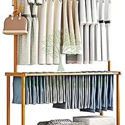 ADA Handicraft ® Premium Natural Bamboo Garment Rack, Clothes Rail, Tree Stand Coat Hanger for Jacket, Umbrella, Clothes, Hats, Scarf, and Handbags (Double Pole Rack - 100cm)-picture-34