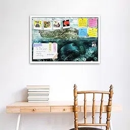 ArtzFolio Huge Turtle in Ocean | Bulletin Board Notice Pin Board | Vision Soft Board Combo with Thumb Push Pins & Sticky Notes | White Frame | 36 x 24 inch (91 x 61 cms)-picture-68