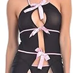 Women's Front Open Babydoll Lingerie Set Nightie Nightwear for Women Net Lace Full Coverage Nighty for Girlfriend Wife Bridal Honeymoon, Valentine (BD-11606)-image-99