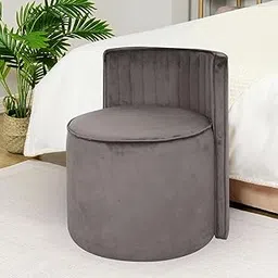 WOOD EMPIRE Ottoman Puffy Stool for Living Room | Pouf Footstool for Office Home Decor | Upholstered Sitting Pouffe with Backrest for Home Dcor/Office/Living Room (Grey)-image-17