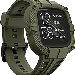 GELISHI Compatible for Fitbit Versa 2 Bands with Case, Men Protective Case Band Rugged Sport Wristbands Strap for Fitbit Versa 2 Smartwatch - Army Green-picture-54