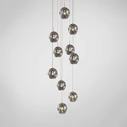 Harold Electricals Ordo Staircase Long Glass Chandelier Lights for Ceiling, Decorative Hanging Lights, Jhumar Light for Hall, LED Ceiling Lights for Hall (Smoke Grey Glass, Mirror Chrome) image 1