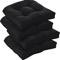 downluxe Outdoor Chair Cushions Set of 4 for Patio Furniture, Waterproof Tufted Overstuffed Patio Furniture Cushions, Thick Outdoor Seat Cushion, 19" X 19" X 5", Black New-picture-10
