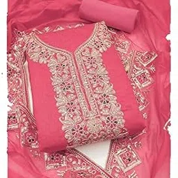 haranozy Women's Embroidered Unstitched Salwar Suit Dress Material with Chanderi Silk Top, American Crape Bottom & Embroidery Border Work Dupatta | Ethnic Festive-picture-57