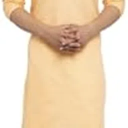 Men Solid Cotton Blend Straight Kurta (Peach) & (White Pyjama)-picture-12
