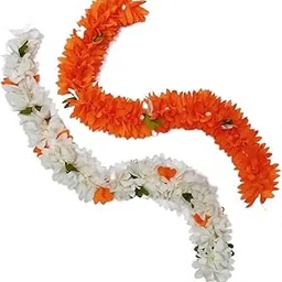 KI Artificial Jasmine Mogra Flower Hair Gajra, Hair Accessories Realistic Juda Bun, Orange White (Orange & White)-picture-17