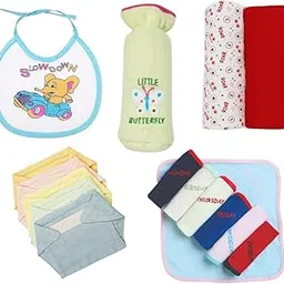 Fash-N-Vibe Light Blue Newborn Baby Starter Kit with Bib Bottle Cover Wrapping Sheets Nappies Napkin Set 0 to 3 Months Ideal for Travel Gifting Festive or Home Use_46-picture-44
