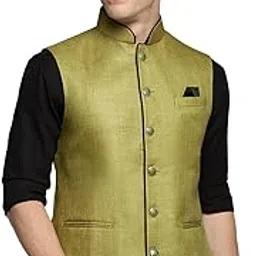 showoffff SHOWOFF Men's Solid Olive Ethnic Nehru Jackets-BD-51340_Olive-picture-29