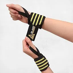 DE JURE FITNESS Wrist Band for Gym Workout, Wrist Supporter for Gym, Gym Wrist Support for Men & Women with Thumb Loop Straps, Made of Velcro and Elastic Band (Yellow-Black, Set of 2)-image-7