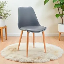 Finch Fox® Nordan Metal Stylish Modern Furniture Plastic Chairs & Wooden Grain Finish Metal Legs & Padded Seat Cushion in Grey Color-image-20