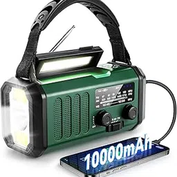 NOAA Emergency Weather Radio,Best Portable 10000mAh Battery/Hand Crank/Solar Powered AM/FM Wind Up Radios,Type-C Phone Charger,Flashlight,Reading Lamp,Compass,SOS Survival Alert,Power Outages Outdoor-image-2