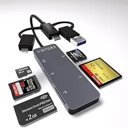 Memory Stick Pro Duo Adapter - 5 in 1 Aluminum Multi Memory Card Reader with Triple Lightning/USB-C/USB 3.0 for SD/Micro SD/MS/XD/CF/Pro-HG Duo, Sony Memory Stick Pro Duo Adapter for iPhone/Android/PC-image-61