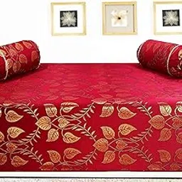 Milan Polycotton and Silk Floral Printed Single Size Bedsheet with 2 Bolster Covers (Maroon and Gold) - Set of 3 Pieces-picture-10