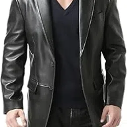 ORVIX Men's Classic Leather Blazer, Black Single-Breasted Suit Jacket, Professional Business Formal Wear-picture-27