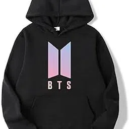 urob BTS Black Cotton Fleece Hooded Hoodie for Girls/Boys/Womens/Kids/Men-picture-22