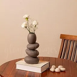 Glimpse Homes Pebble Vase | Ceramic Flower Vase | 11 inch | Greyrock (Grey)-picture-29