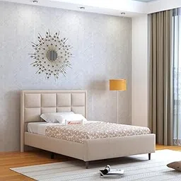 Ganpati Arts Solid Sheesham Wood Louis Upholstered Single Size Bed Without Storage | Modern Design Wooden Single Bed Cot Palang Furniture for Bedroom, Guest Room, Hotels and Home (Mangolia, 4 Ft)-image-3