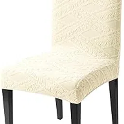 House of Quirk Stretchable Jacquard Chair Cover – 220 GSM Universal Fit Dining Seat Slipcover, Washable & Removable Protector (Beige, Pack of 1)-image-78