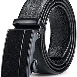 zacharias Men's Artificial Vegan Leather Autolock Glitter Shine Buckle Belt AG-18 (Black_Pack of 1)-picture-50