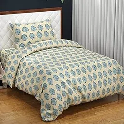 Trance Home Linen 200TC 100% Cotton Printed Zippered Single Size Duvet Cover/Blanket Cover/Quilt Cover | Comforter Cover/Razai Cover | with 1 Pillow Cover (60 x 92 Inch | Damask Blue)-image-35