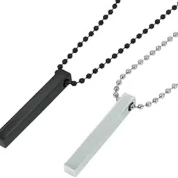shivmart 3D Vertical Bar Stainless Steel Locket Combo for Men & Boys – Silver & Black Pendant Necklace Set (Pack of 2)-picture-17