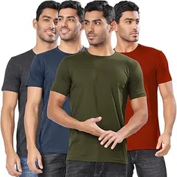 London Hills Men's Cotton Blend Regular Fit Solid Round Neck Half Sleeve T-Shirts - Pack of 4-picture-37