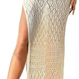 Women's Crochet Hollow Out Cover Up Skirt Sheer Split Thigh Beach Long Skirts-image-2