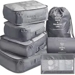 dme sales DME SALESTravel Organizer 7 in 1 Travel Laundry Cosmetics Luggage Packing Organizers Set Makeup Bags Organizer Packing Cubes with Shoe Bag for travel, Nylon (gray)-picture-21