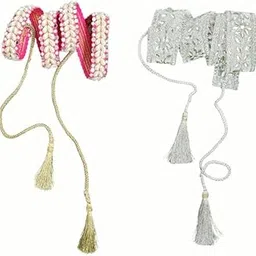 the cool grandmom Set of 2 Fashionable Delicate Belts for Women | Pink Pearl Work Belt & Silver Organza Stone Word Waist Belt | Kamarbandh | Kandok | Vadannam-picture-48