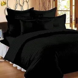 Wonder Decor Satin Stripes with 2 Pillow Covers Double bedsheet (Black)-picture-36