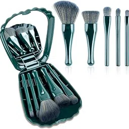 Tusmad Mini Makeup Brush Set with Mirror – Portable Travel Cosmetic Brush Kit with 5 Essential Sizes for Face, Eyes & Lips – Compact, Complete Function Makeup Brushes for Women (White) (Green)-image-11