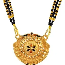 Gold Plated Traditional Round Pendant Mangalsutra for Women with Enamel Detailing-image-15