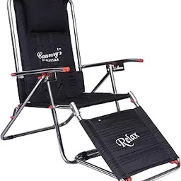 cauvery® Folding Relax Chair Easy Chair for Lawn|Portable and Foldable Recliner Chair for Resting|Adjustable Pillow|Full Body Support|Young and Old People (Black)-image-3