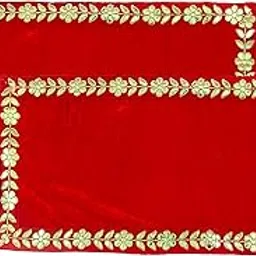 Dulhan 10 x 20 inch DLC Designer Long Velvet Pooja aasan Cloth for God Idol, Chowki Asan kapda, Red Bhagwan aasan Altar Cloth for Puja Mandir Table and Temple Shelf, Diwali Decoration (Pack of 2)-picture-35