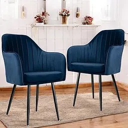 BAWARI Set of 2 Accent Chair for Living Room | Modern Armchair in Soft Velvet Fabric with Sturdy Legs | Premium Chair for Home Living Room Bedroom Restaurent | (Black Legs, Blue) image 1