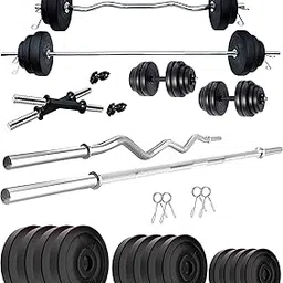 Kore PVC 20-100 Kg Home Gym Set with Multipurpose Fitness Bench + One 5 Ft Plain + One 3 Ft Curl and One Pair Dumbbell Rods-picture-11