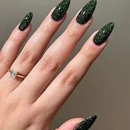 SIYARAM PALACE handmade Nails Press-On Nails Set, Green Glitter, 12 Pieces with Preparation Kit-image-12