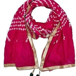pk hub Women's Jaipuri Art Silk Bandhej Rajasthani Bandhani Multi Dupatta with Gota Patti Lace.-picture-12