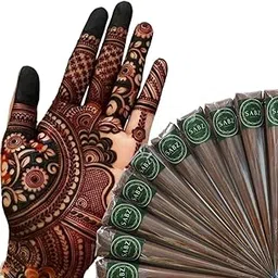 Sabz Organics Natural Organic Bridal Henna Mehendi Cones For Hand, Feet And Body Designs Fine Detailing With Long Lasting Dark Red Brown Colour Stain-picture-14