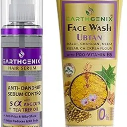 Earthgenix Anti Dandruff Sebum Control with 5 alpha Avocuta Hair Serum & Ubtan Face Wash (50ml+50ml) Combo Pack | For Men & Women-image-2