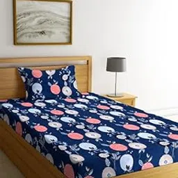 la'amour Premium Glace Cotton 180 TC Flat Single Bedsheets for Summer Breathable | Wrinklefree (Size-60 X 90 Inch) with 1 Pillow Covers (Size-17 X 27 Inches, Blue and Pink)-picture-54